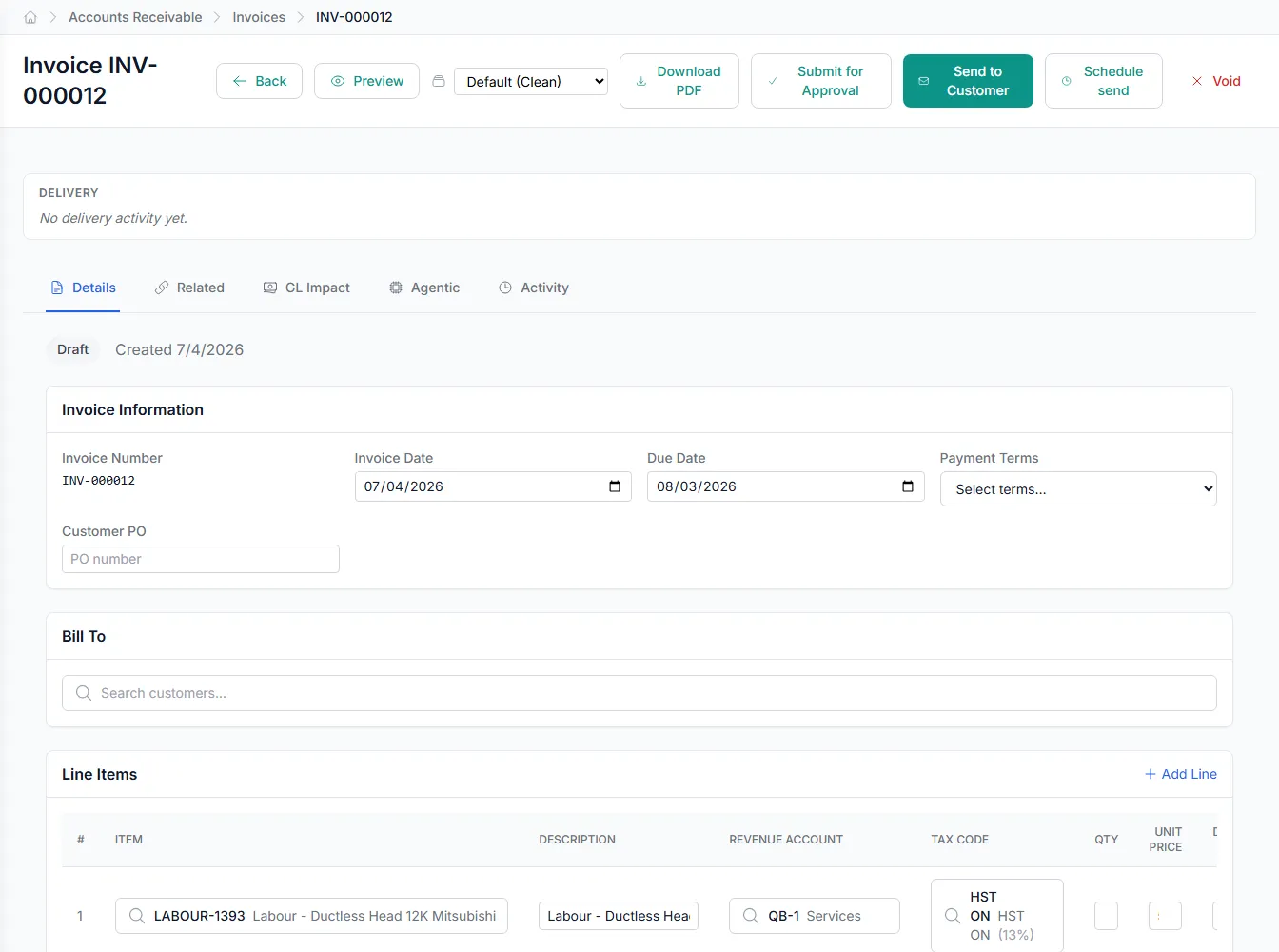 Draft T&M invoice built from time entries